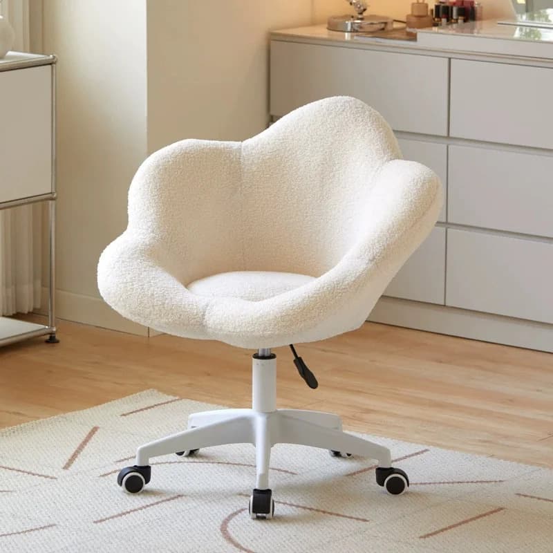 Chaise de coiffeuse pivotante en laine d'agneau, avec accoudoirs
